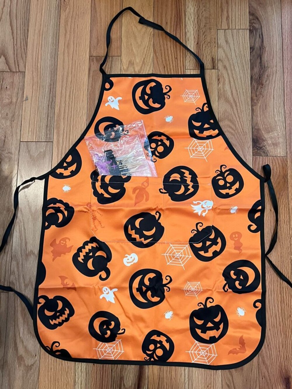 Halloween Pumpkin Ghost Spiderweb Apron Orange Black One Size Polyester NWT